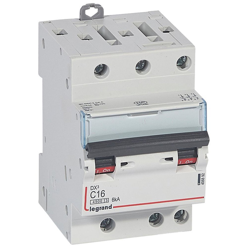 Legrand 406892 - Disjoncteur DX³4500 6kA bornes à vis 3P 400V~ 16A courbe C - 3 modules