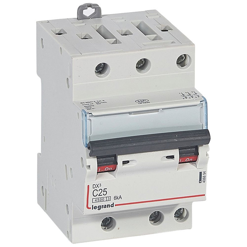 Legrand 406894 - Disjoncteur DX³4500 6kA bornes à vis 3P 400V~ 25A courbe C - 3 modules