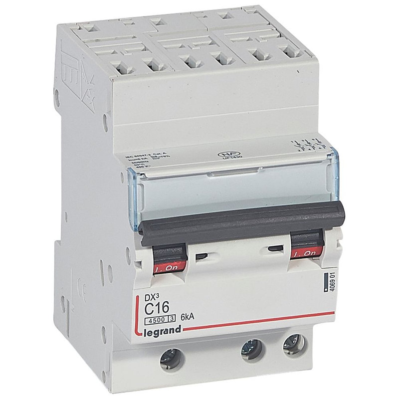 Legrand 406901 - Disjoncteur DX³4500 6kA bornes auto/vis 3P 400V~ 16A courbe C - 3 modules