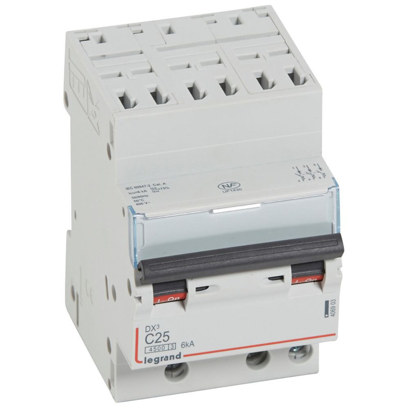 Legrand 406903 - Disjoncteur DX³4500 6kA bornes auto/vis 3P 400V~ 25A courbe C - 3 modules