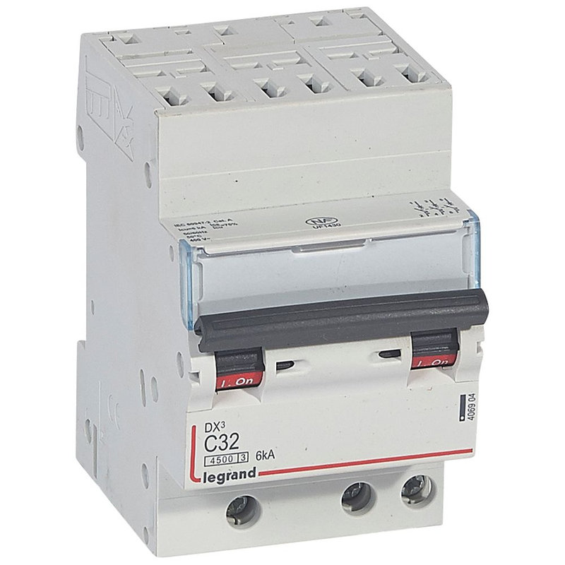 Legrand 406904 - Disjoncteur DX³4500 6kA bornes auto/vis 3P 400V~ 32A courbe C - 3 modules