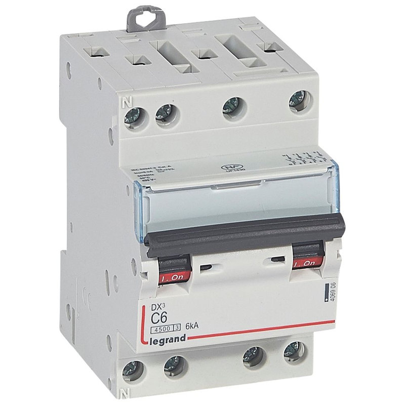 Legrand 406906 - Disjoncteur DX³4500 6kA bornes à vis 4P 400V~ 6A courbe C - 3 modules