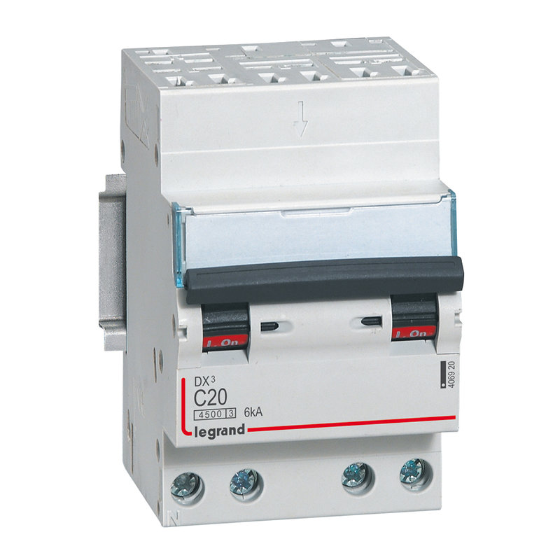 Legrand 406920 - Disjoncteur DX³4500 6kA bornes auto/vis 4P 400V~ 20A courbe C - 3 modules