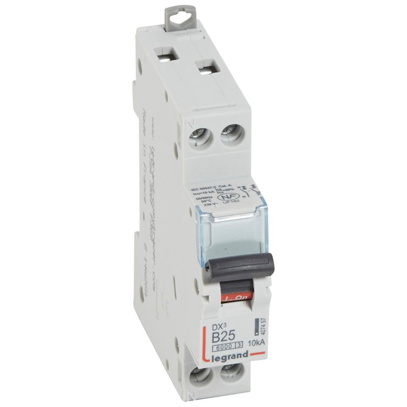 Legrand 407457 - Disj. DX³6000 10kA arrivée haute/départ bas à vis U+N 230V~ 25A courbe B -1 mod