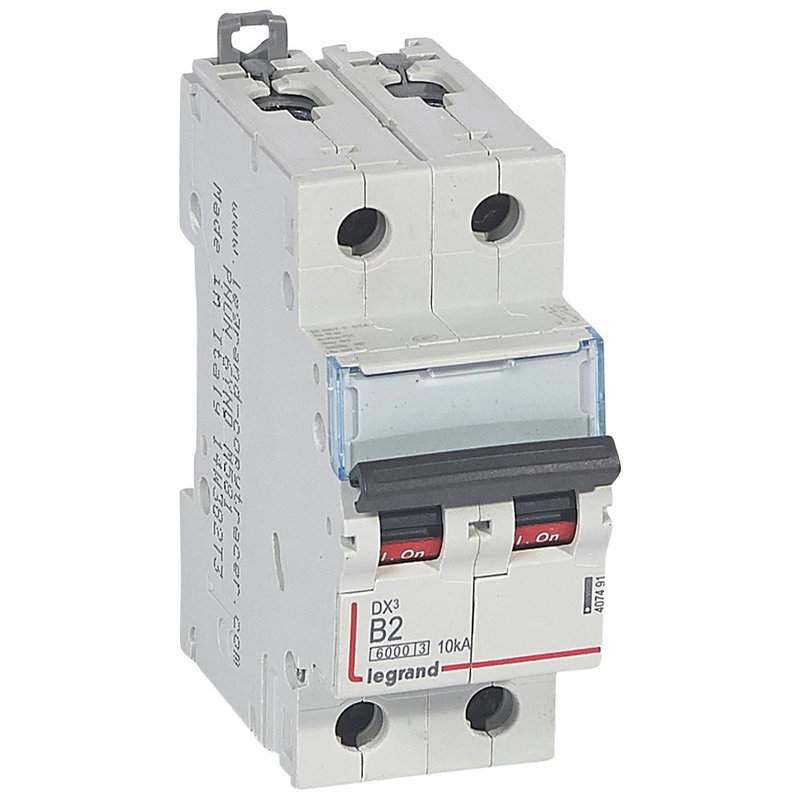 Legrand 407491 - Disj. DX³ 6000kA 10kA arrivée haute/départ bas à vis 2A -courbe B -2 modules