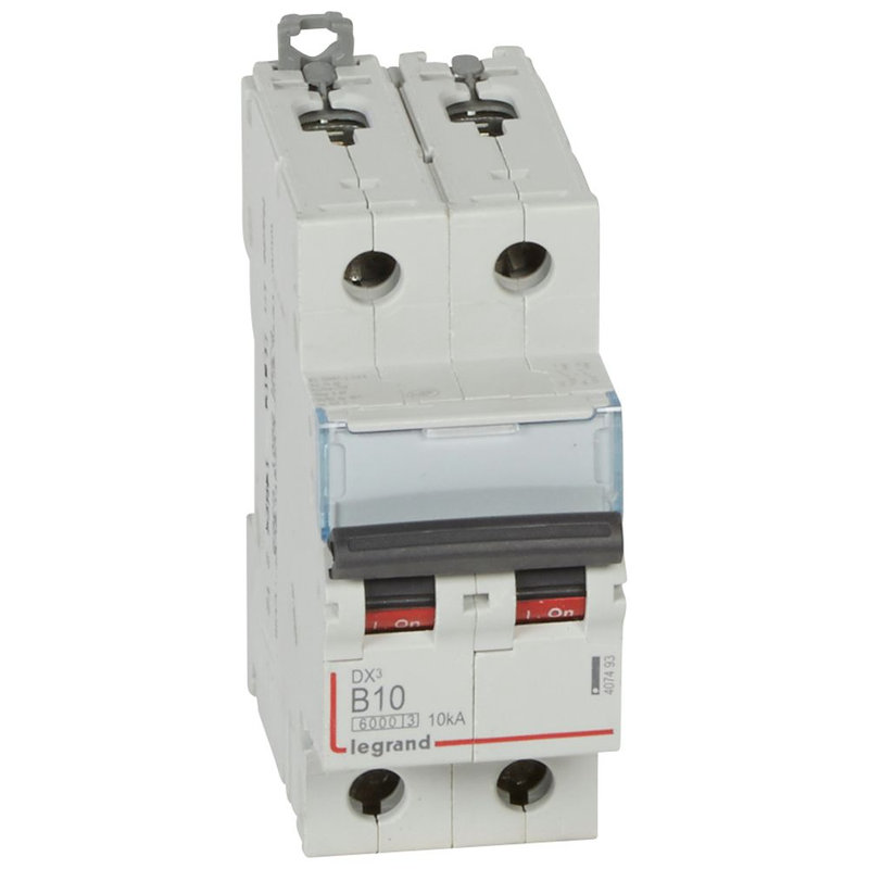 Legrand 407493 - Disjoncteur DX³6000 10kA arrivée haute/départ bas vis 2P 10A courbe B - 2 mod