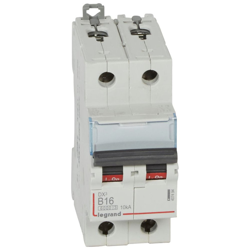Legrand 407494 - Disjoncteur DX³6000 10kA arrivée haute/départ bas vis 2P 16A courbe B - 2 mod