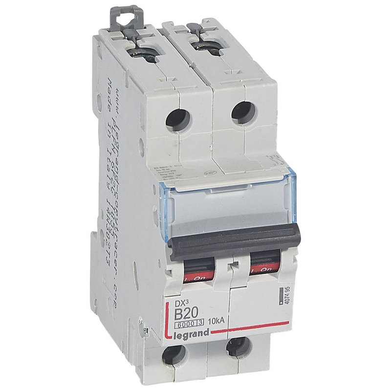 Legrand 407495 - Disjoncteur DX³6000 10kA arrivée haute/départ bas vis 2P 20A courbe B - 2 mod