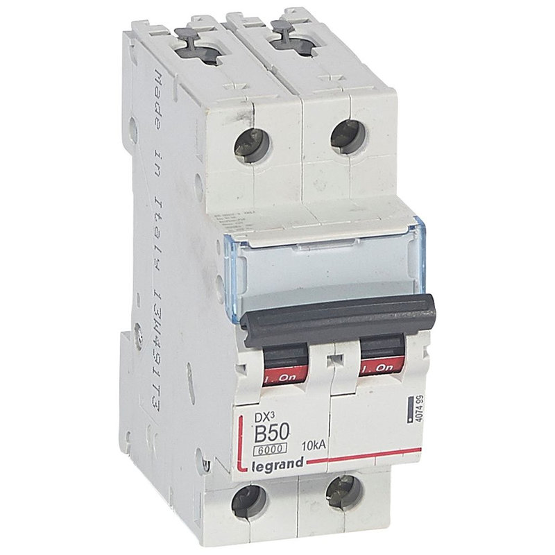 Legrand 407499 - Disjoncteur DX³6000 10kA arrivée haute/départ bas vis 2P 50A courbe B - 2 mod
