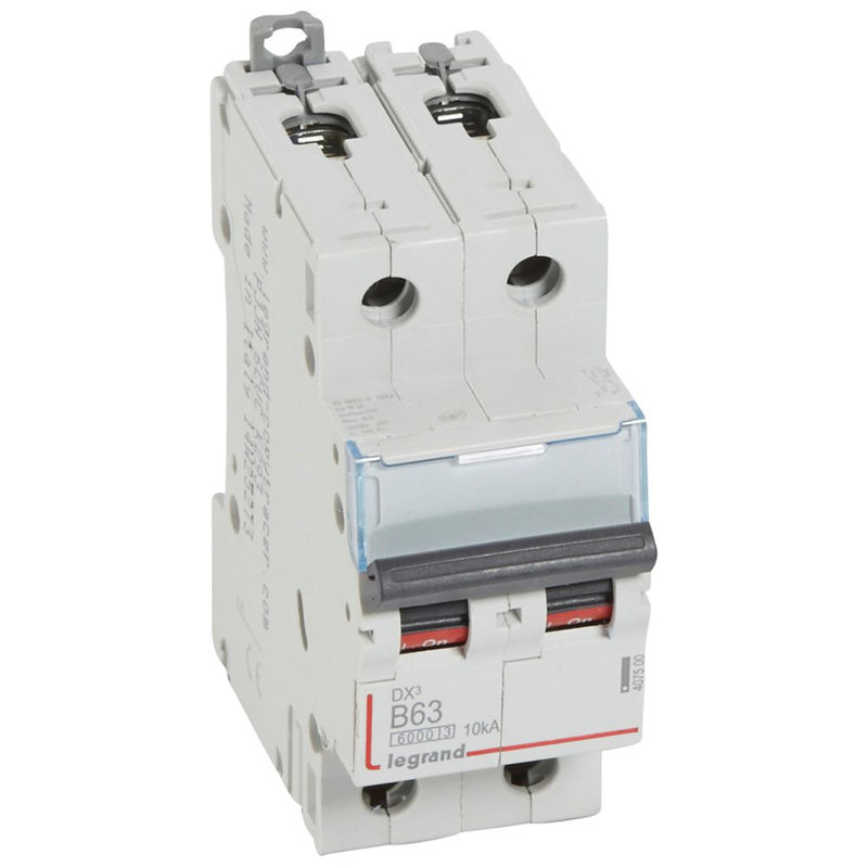 Legrand 407500 - Disjoncteur DX³6000 10kA arrivée haute/départ bas vis 2P 63A courbe B - 2 mod