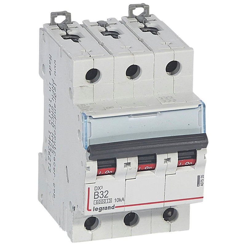 Legrand 407535 - Disjoncteur DX³6000 10kA arrivée haute/départ bas vis 3P 32A courbe B - 3 mod