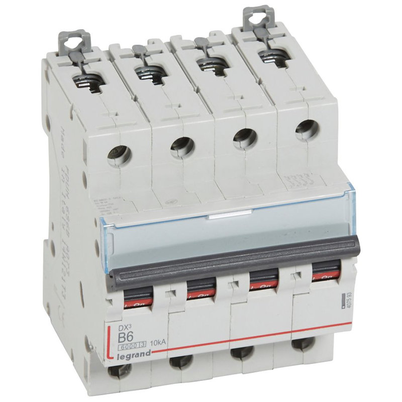 Legrand 407593 - Disj. DX³ 6000kA 10kA arrivée haute/départ bas à vis 6A -courbe B -4 modules