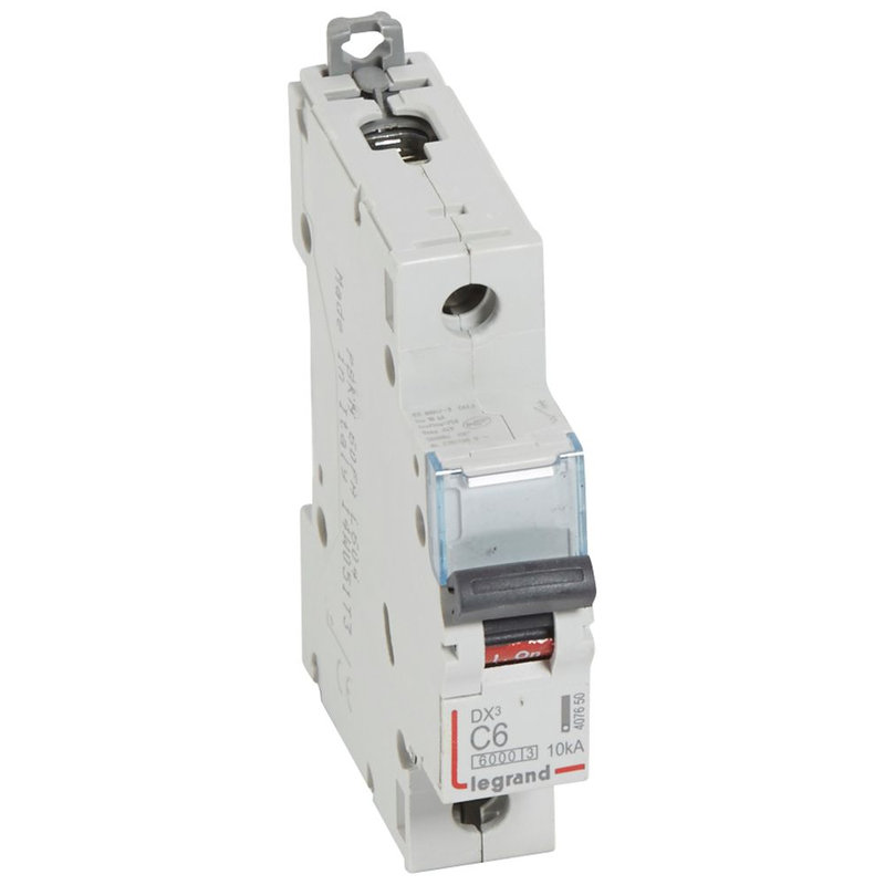 Legrand 407650 - Disjoncteur DX³6000 10kA arrivée haute/départ bas vis 1P 6A courbe C - 1 mod