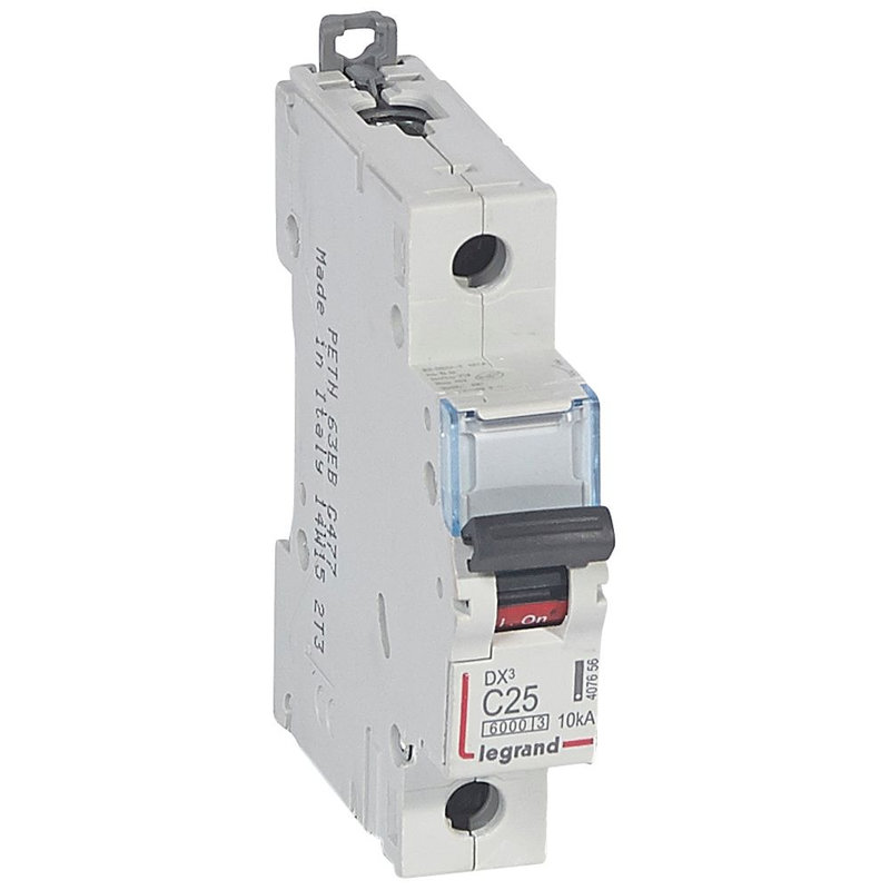 Legrand 407656 - Disj. DX³ 6000kA 10kA arrivée haute/départ bas à vis 25A -courbe C -1 module