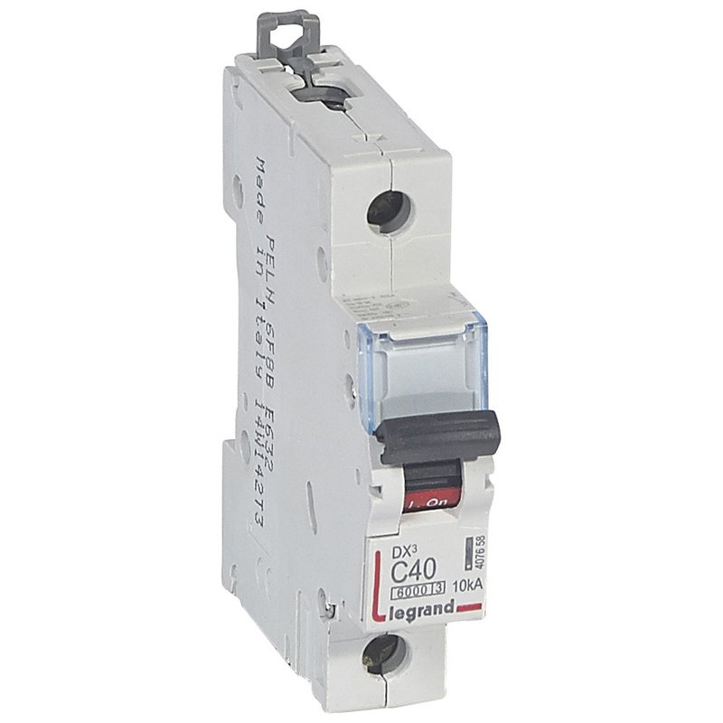 Legrand 407658 - Disj. DX³ 6000kA 10kA arrivée haute/départ bas à vis 40A -courbe C -1 module