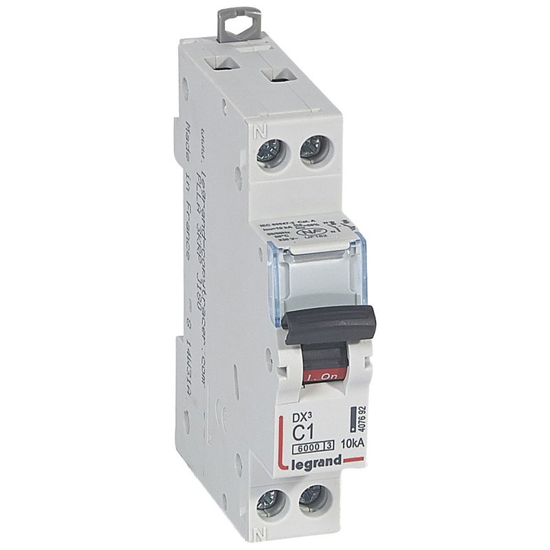 Legrand 407692 - Disj. DX³ 6000kA 10kA arrivée haute/départ bas à vis 1A -courbe C -1 module