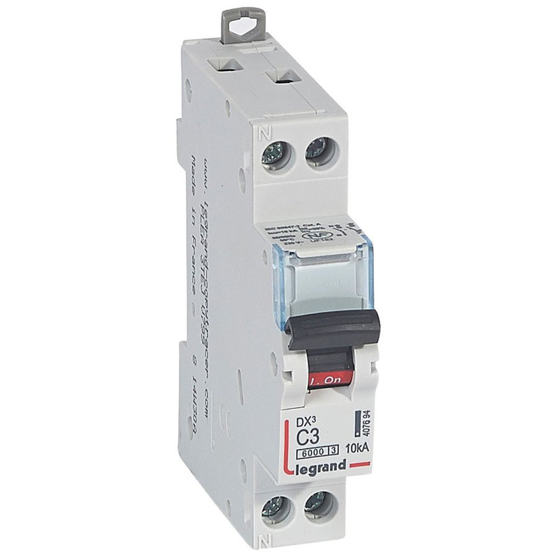 Legrand 407694 - Disj. DX³ 6000kA 10kA arrivée haute/départ bas à vis 3A -courbe C -1 module