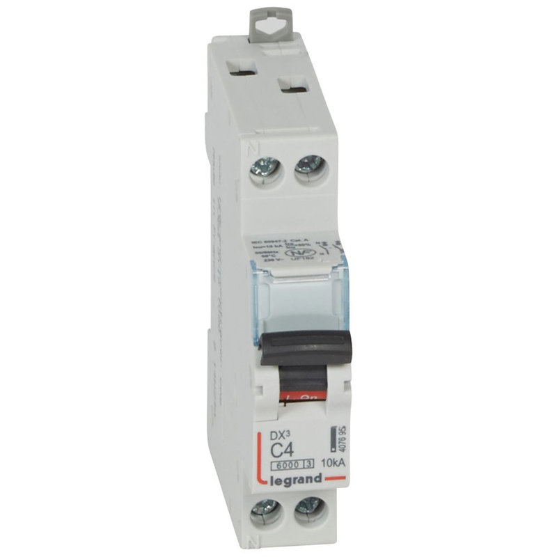 Legrand 407695 - Disj. DX³ 6000kA 10kA arrivée haute/départ bas à vis 4A -courbe C -1 module