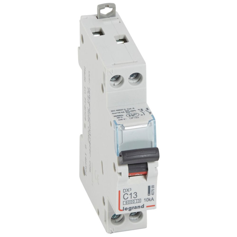 Legrand 407699 - Disj. DX³6000 10kA arrivée haute/départ bas vis U+N 230V~ 13A courbe C -1 mod