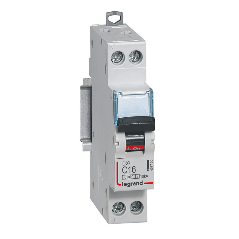 Legrand 407700 - Disjoncteur DX³6000 10kA arrivée haut/départ bas vis U+N 16A courbe C - 1 mod
