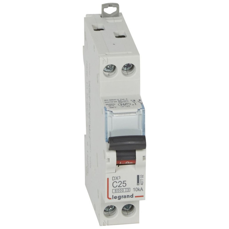 Legrand 407702 - Disj. DX³6000 10kA arrivée haute/départ bas vis U+N 230V~ 25A courbe C -1 mod