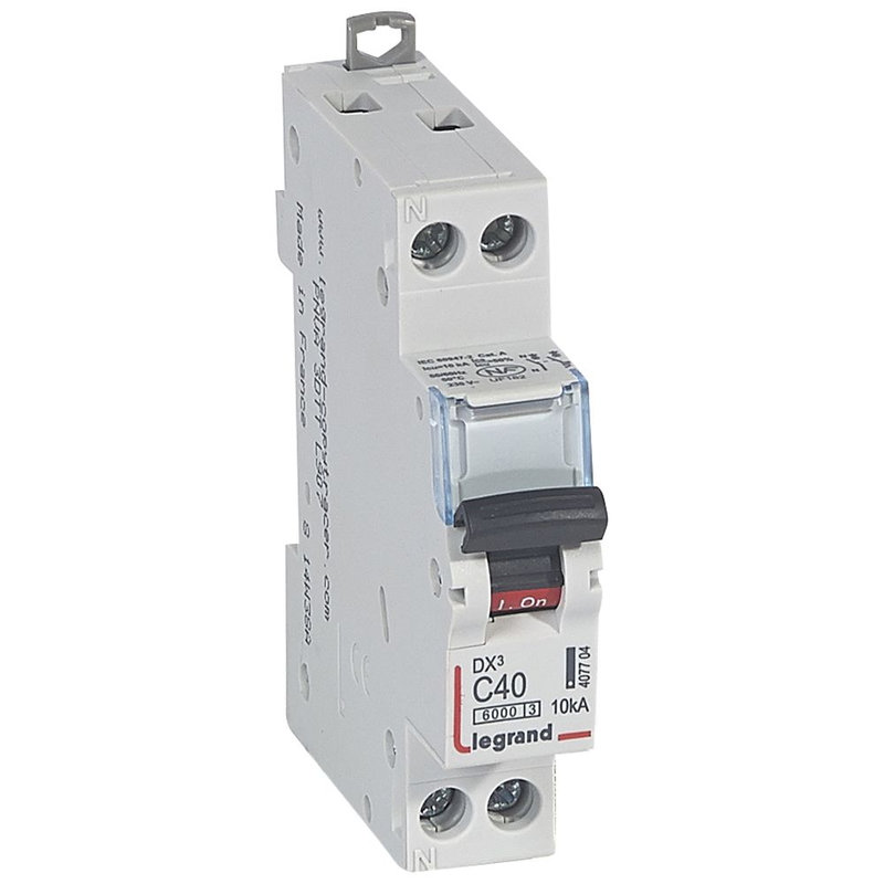 Legrand 407704 - Disj. DX³6000 10kA arrivée haute/départ bas vis U+N 230V~ 40A courbe C -1 mod