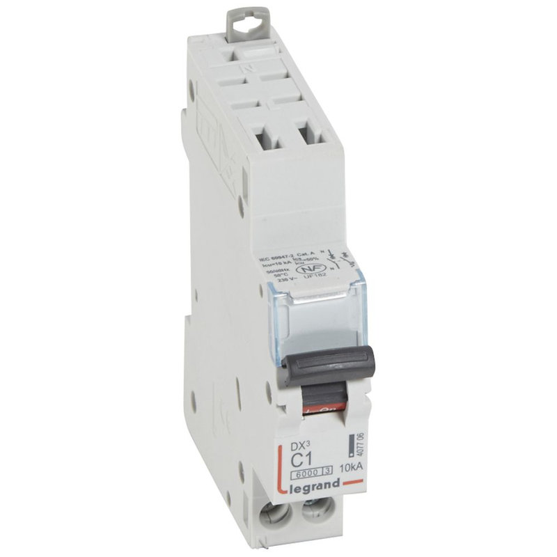 Legrand 407706 - Disjoncteur DX³ 6000 - auto/vis - U+N - 230V~ - 1 A - 10 kA - courbe C - 1M
