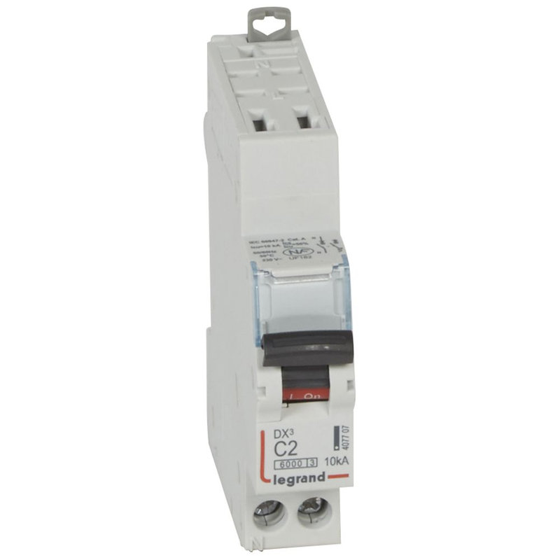 Legrand 407707 - Disjoncteur DX³ 6000 - auto/vis - U+N - 230V~ - 2 A - 10 kA - courbe C - 1M
