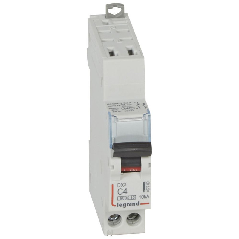 Legrand 407709 - Disjoncteur DX³ 6000 - auto/vis - U+N - 230V~ - 4 A - 10 kA - courbe C - 1M