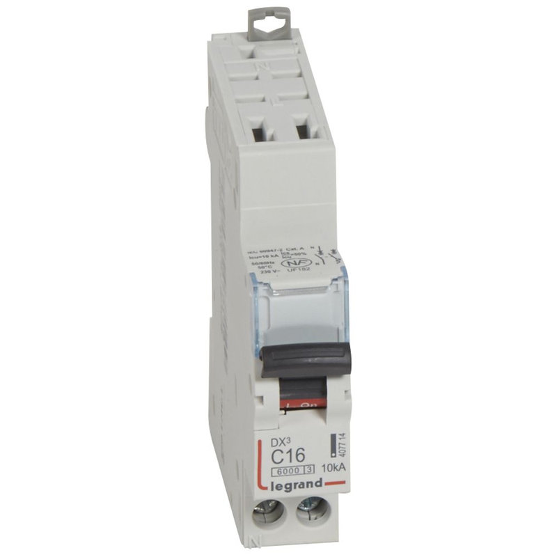 Legrand 407714 - Disjoncteur DX³ 6000 - auto/vis - U+N - 230V~ - 16A - 10 kA - courbe C - 1M