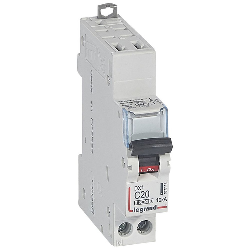 Legrand 407715 - Disjoncteur DX³ 6000 - auto/vis - U+N - 230V~ - 20 A - 10 kA - courbe C - 1M