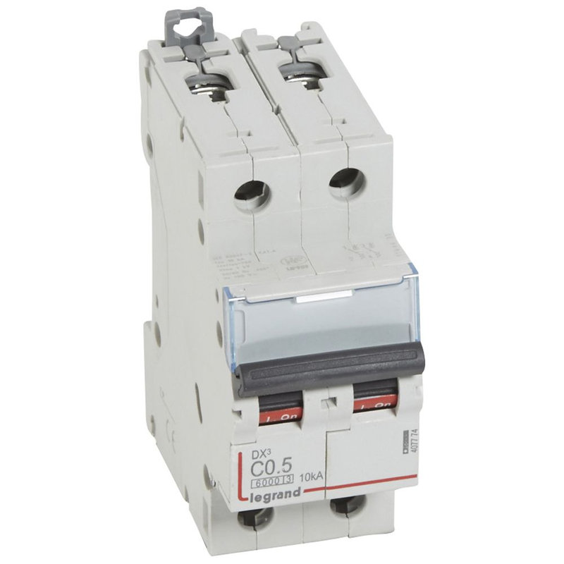 Legrand 407774 - Disjoncteur DX³6000 10kA arrivée haute/départ bas vis 2P 0,5A courbe C - 2 mod