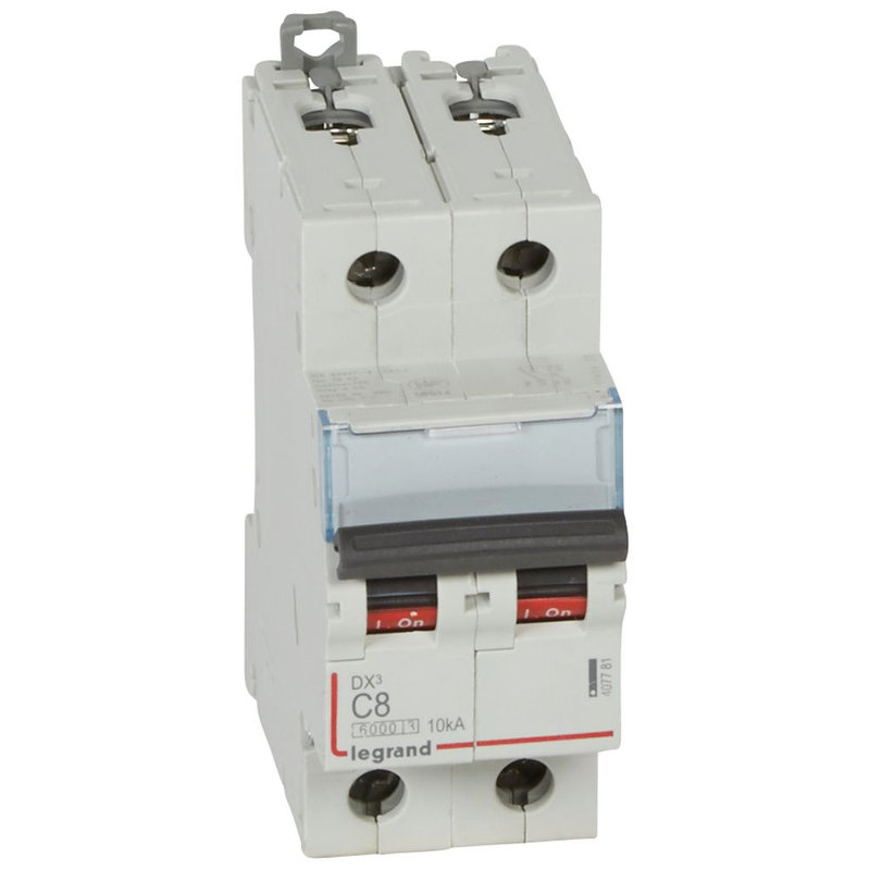Legrand 407781 - Disj. DX³ 6000kA 10kA arrivée haute/départ bas à vis 8A -courbe C -2 modules