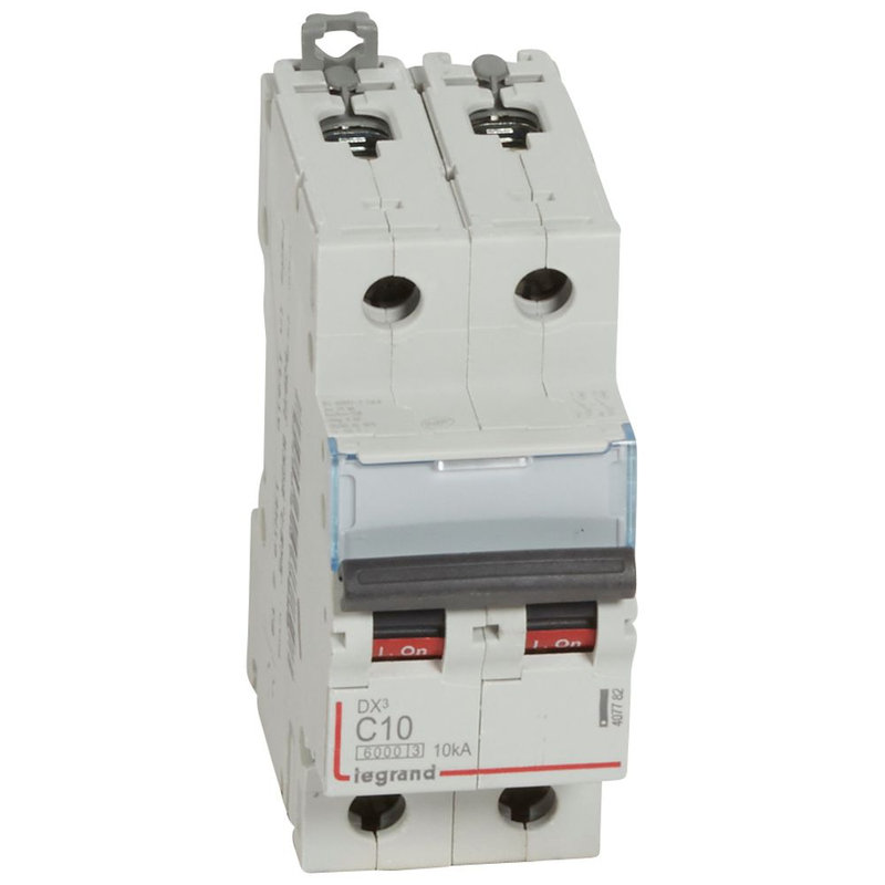 Legrand 407782 - Disjoncteur DX³6000 10kA arrivée haute/départ bas vis 2P 10A courbe C - 2 mod