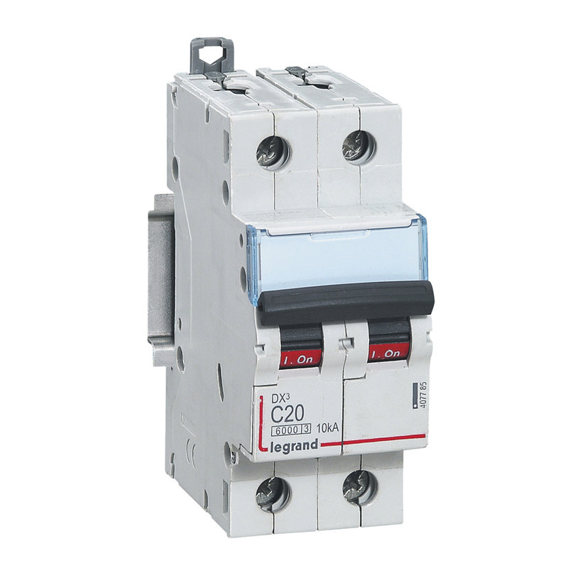 Legrand 407785 - Disjoncteur DX³6000 10kA arrivée haute/départ bas vis 2P 20A courbe C - 2 mod