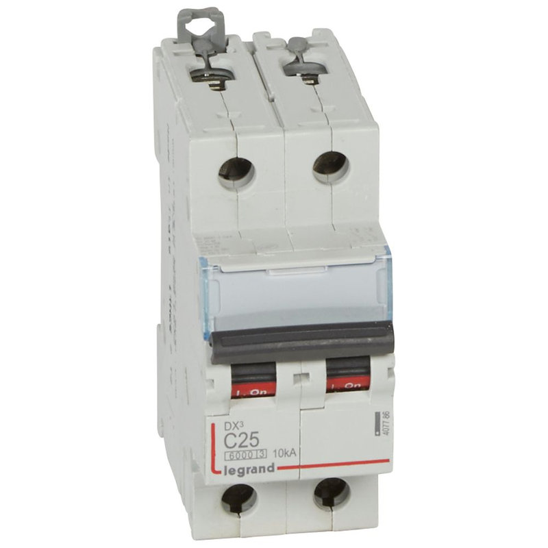 Legrand 407786 - Disjoncteur DX³6000 10kA arrivée haute/départ bas vis 2P 25A courbe C - 2 mod