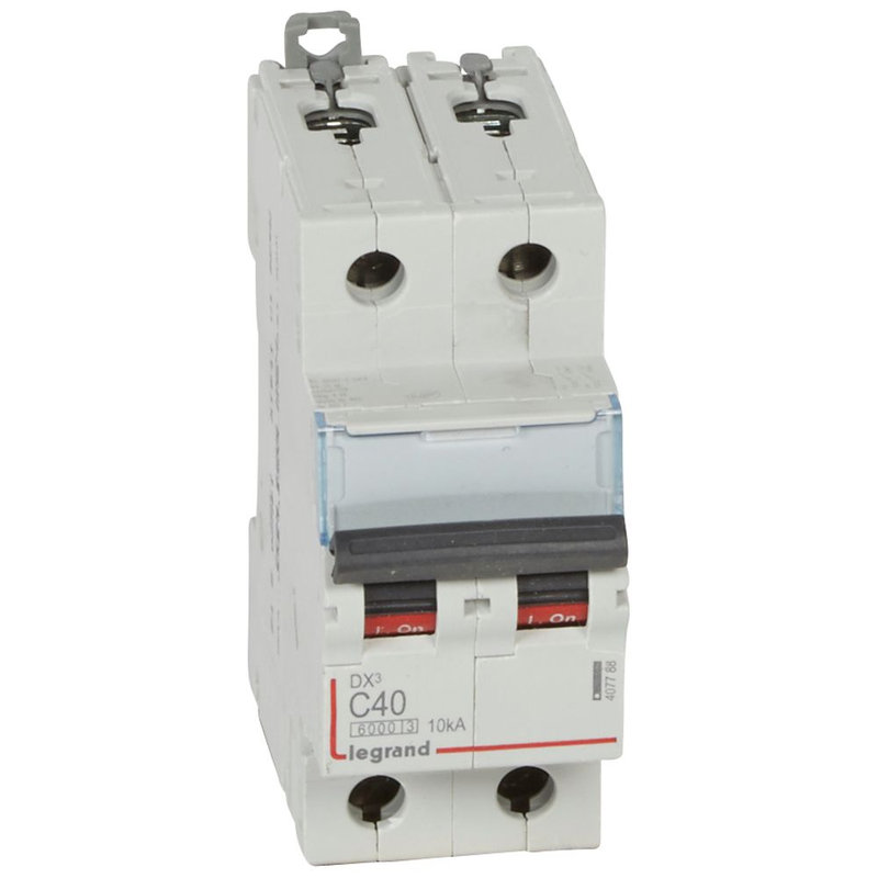 Legrand 407788 - Disjoncteur DX³6000 10kA arrivée haute/départ bas vis 2P 40A courbe C - 2 mod