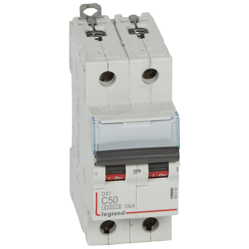 Legrand 407789 - Disjoncteur DX³6000 10kA arrivée haute/départ bas vis 2P 50A courbe C - 2 mod