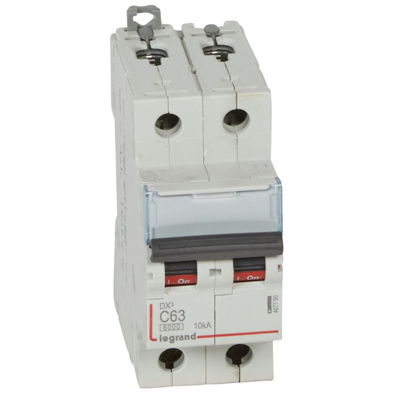 Legrand 407790 - Disjoncteur DX³6000 10kA arrivée haute/départ bas vis 2P 63A courbe C - 2 mod