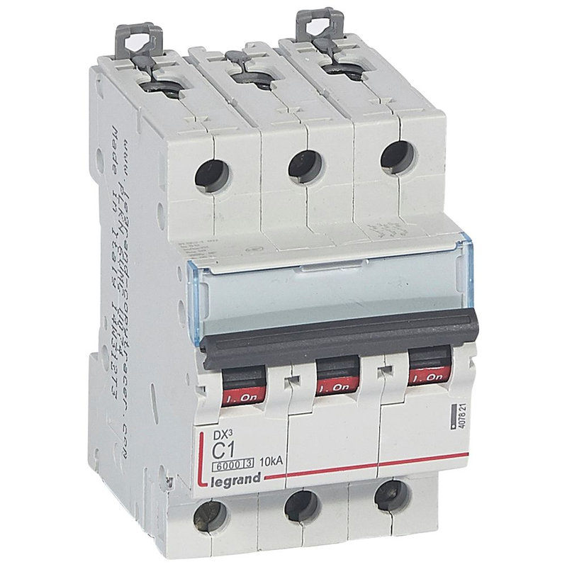 Legrand 407821 - Disjoncteur DX³ 6000 -vis/vis-3P- 400V~-1A-10kA-courbeC-peigne HX³ trad 4P -3M