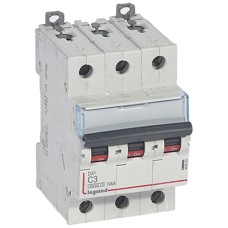 Legrand 407823 - Disjoncteur DX³ 6000 -vis/vis-3P- 400V~-3A-10kA-courbeC-peigne HX³ trad 4P -3M