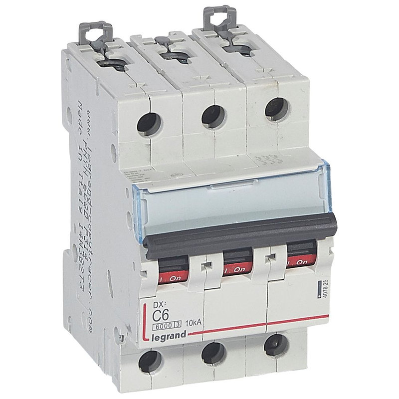 Legrand 407825 - Disjoncteur DX³ 6000 -vis/vis-3P- 400V~-6A-10kA-courbeC-peigne HX³ trad 4P -3M