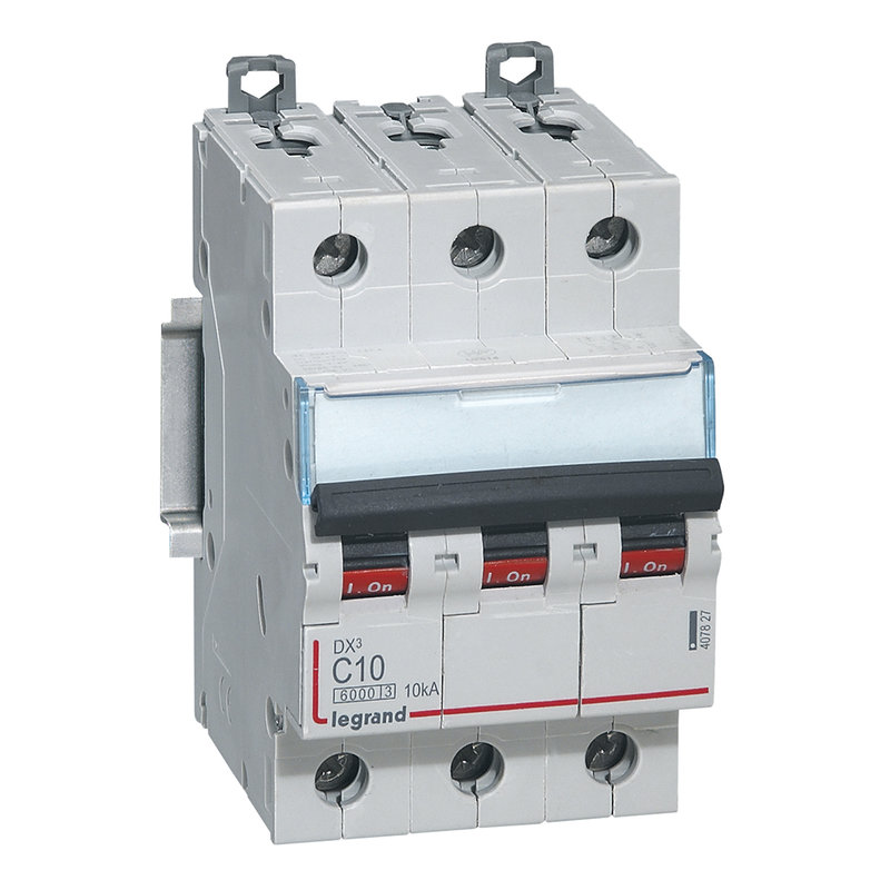 Legrand 407827 - Disjoncteur DX³ 6000 -vis/vis-3P- 400V~-10A-10kA-courbeC-peigne HX³ trad 4P -3M