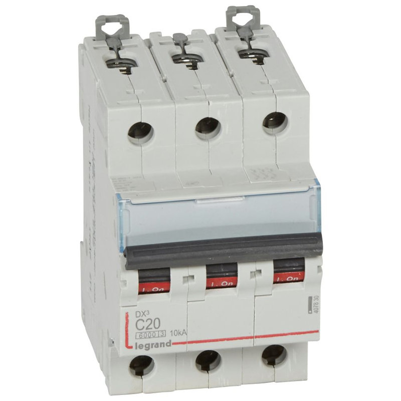 Legrand 407830 - Disjoncteur DX³ 6000 -vis/vis-3P- 400V~-20A-10kA-courbeC-peigne HX³ trad 4P -3M