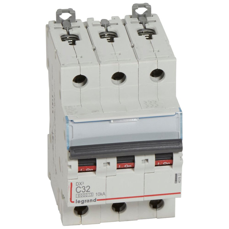 Legrand 407832 - Disjoncteur DX³ 6000 -vis/vis-3P- 400V~-32A-10kA-courbeC-peigne HX³ trad 4P -3M