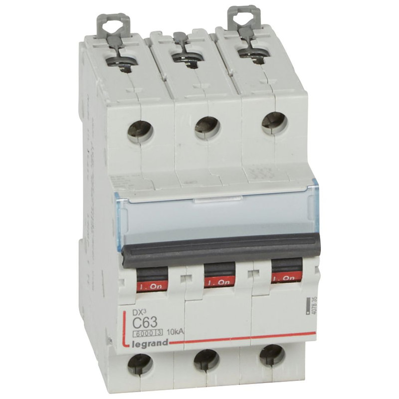 Legrand 407835 - Disjoncteur DX³ 6000 -vis/vis-3P- 400V~-63A-10kA-courbeC-peigne HX³ trad 4P -3M