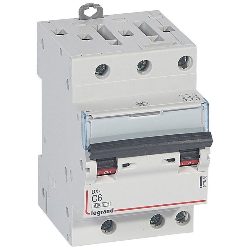 Legrand 407836 - Disjoncteur DX³ 6000 -vis/vis-3P- 400V~-6A-10kA-courbeC-peigne HX³ opti 4P -3M