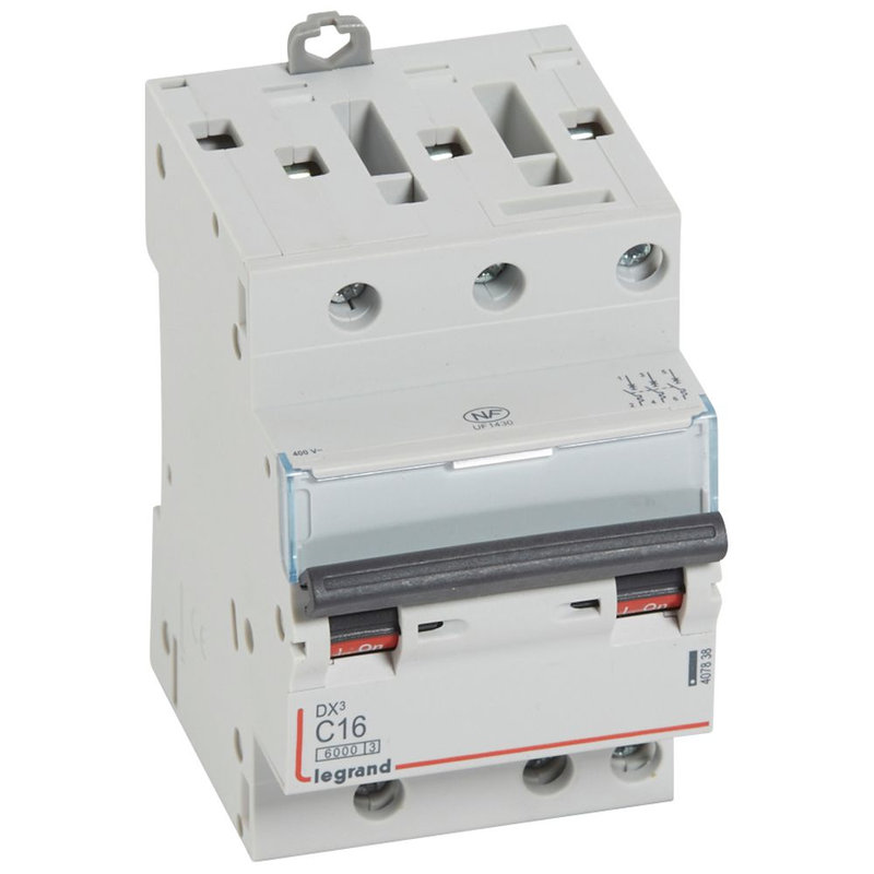 Legrand 407838 - Disjoncteur DX³ 6000 -vis/vis-3P- 400V~-16A-10kA-courbeC-peigne HX³ opti 4P -3M