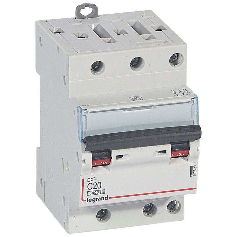 Legrand 407839 - Disjoncteur DX³ 6000 -vis/vis-3P- 400V~-20A-10kA-courbeC-peigne HX³ opti 4P -3M