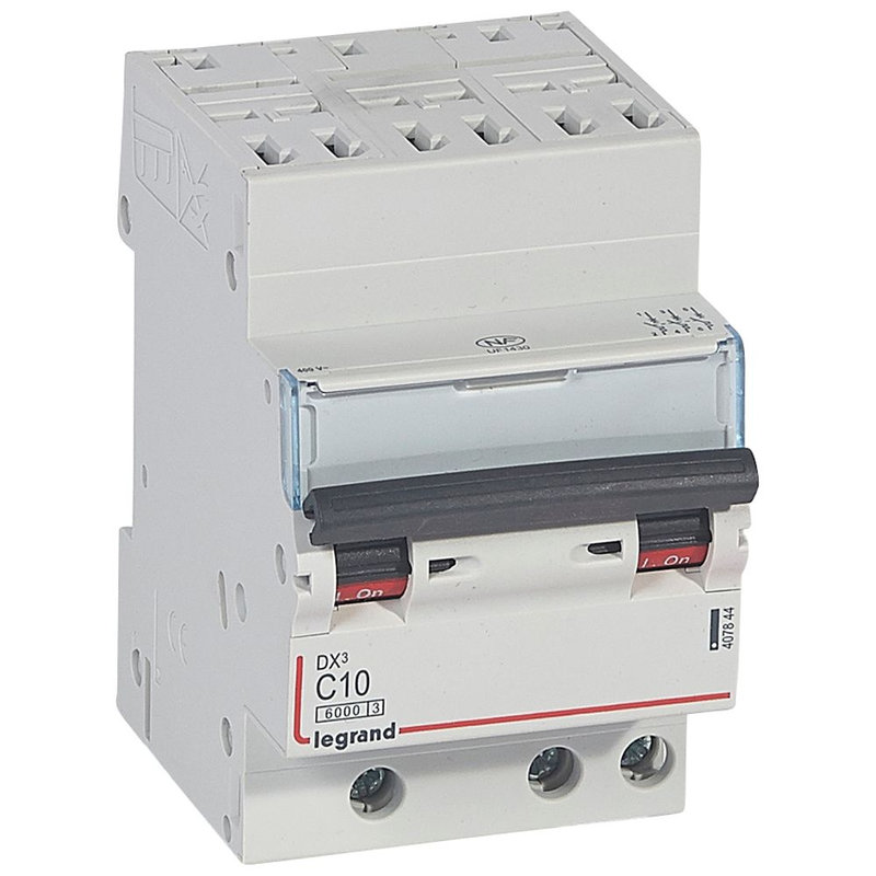 Legrand 407844 - Disjoncteur DX³ 6000 -auto/vis-3P- 400V~-10A-10kA-courbeC-peigne HX³ opti 4P -3M